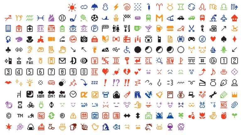 Один из первых первых наборов эмодзи, расширенный до 252 символов. Изображение: сайт https://zi.media/