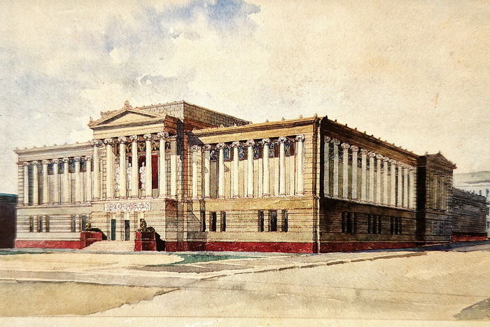 Проект «двухэтажного» фасада Музея изящных искусств. Перспектива. Апрель 1897 г. Акварель