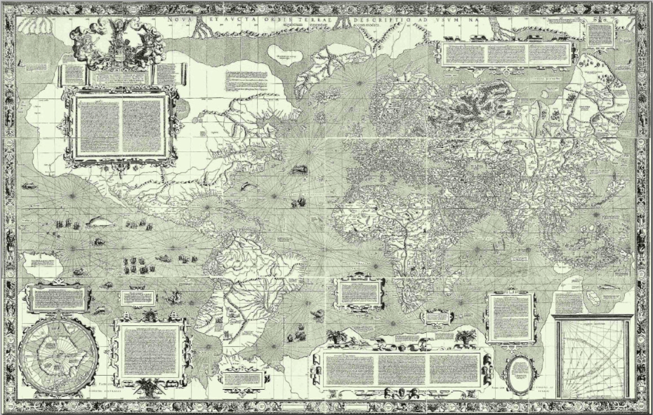 Карта мира Герарда Меркатора (первая карта, построенная в проекции Меркатора). 1569