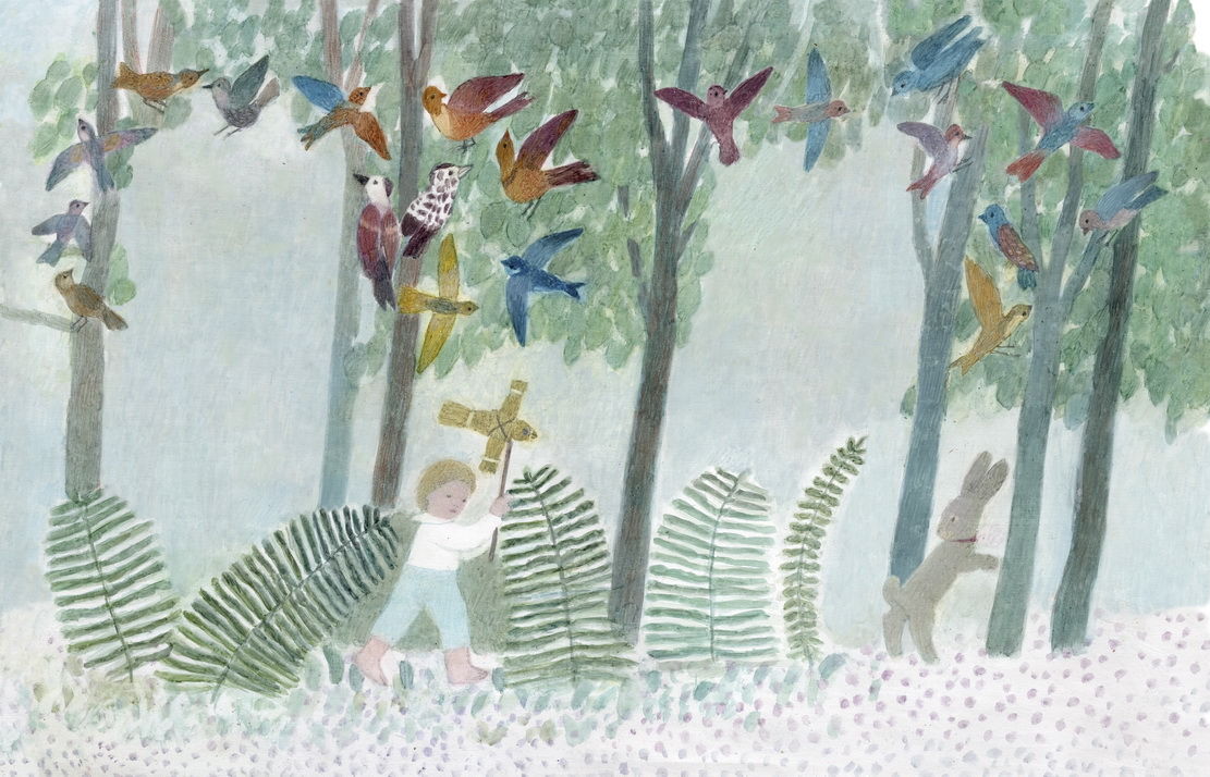 Иллюстрация Марии Пчелинцевой к книге «Колыбельные» в обработке Андрея Мороза (2020, бумага, гуашь, карандаш)