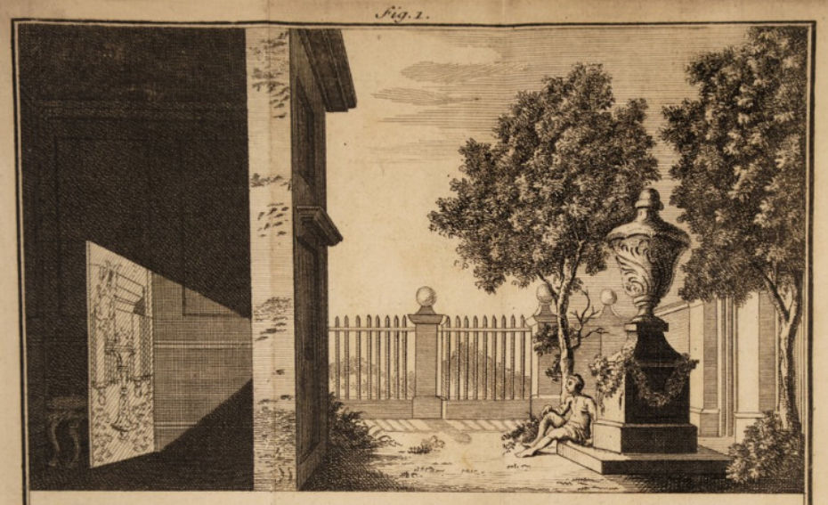 Принцип работы камеры-обскуры, иллюстрация из книги Джеймса Эйскоу «Краткое изложение глаза и природы видения» (1755)