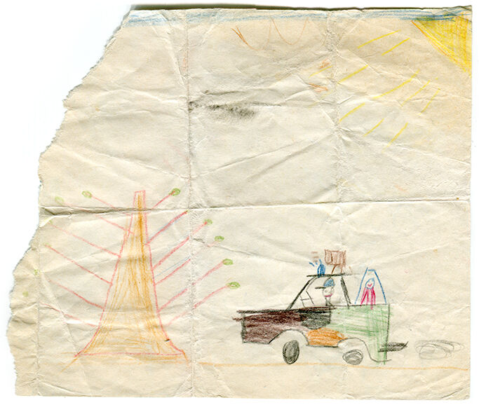 Александра Кузнецова. Дерево и милицейский автомобиль, 1985